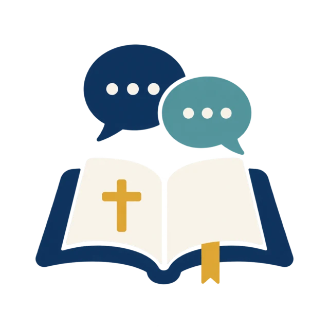 Illustration of an open Bible with conversation bubbles